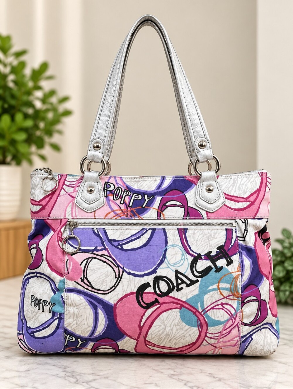 Coach Pink and Purple Graphic Tote